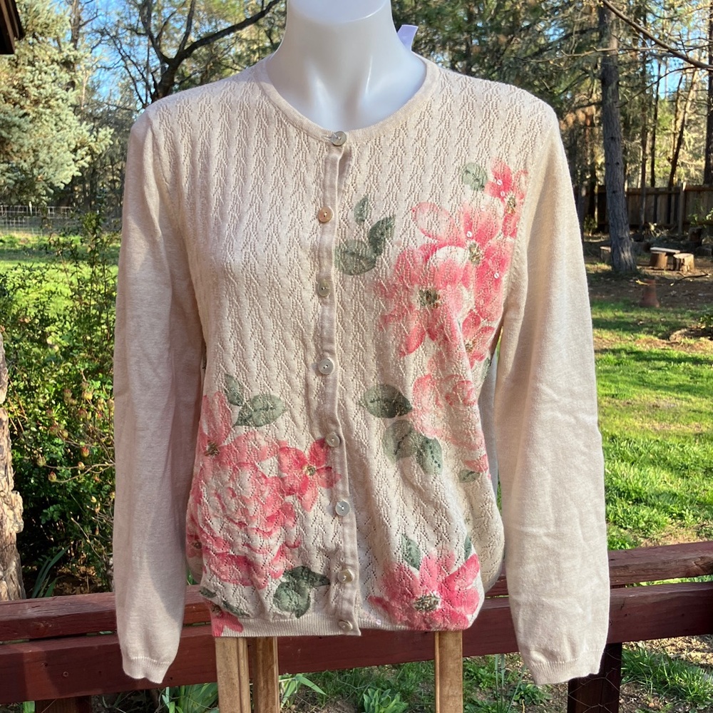 Alfred Dunner, floral lightweight cardigan, cotton blend size large